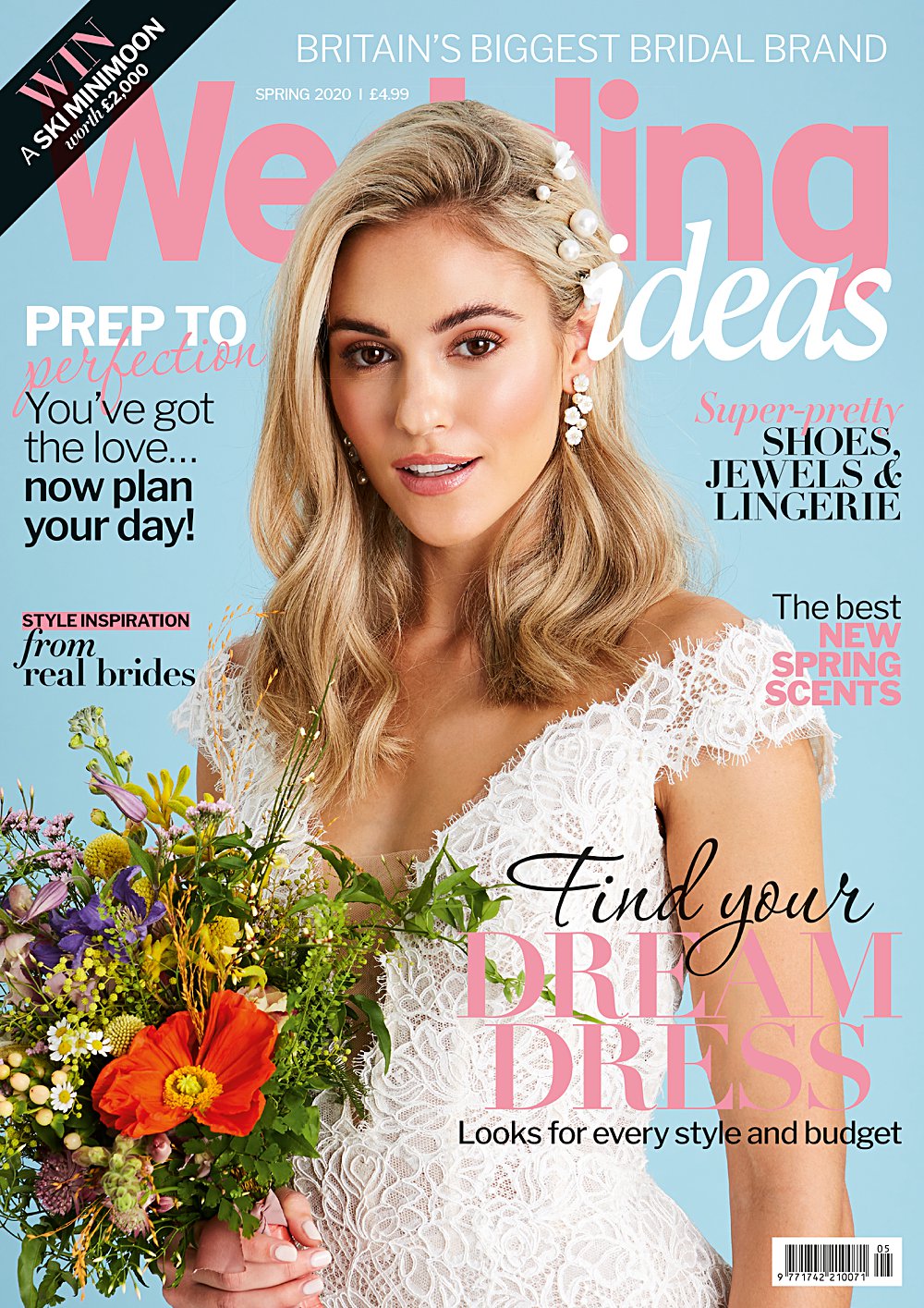 The May cover of Wedding Ideas styled by Pierre Carr and features model Meg Makin